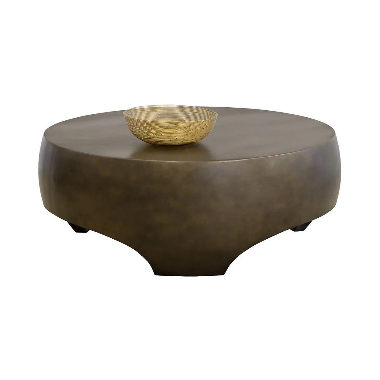 Table basse d'extérieur moderne en béton et métal avec plateau rond pour terrasse et jardin