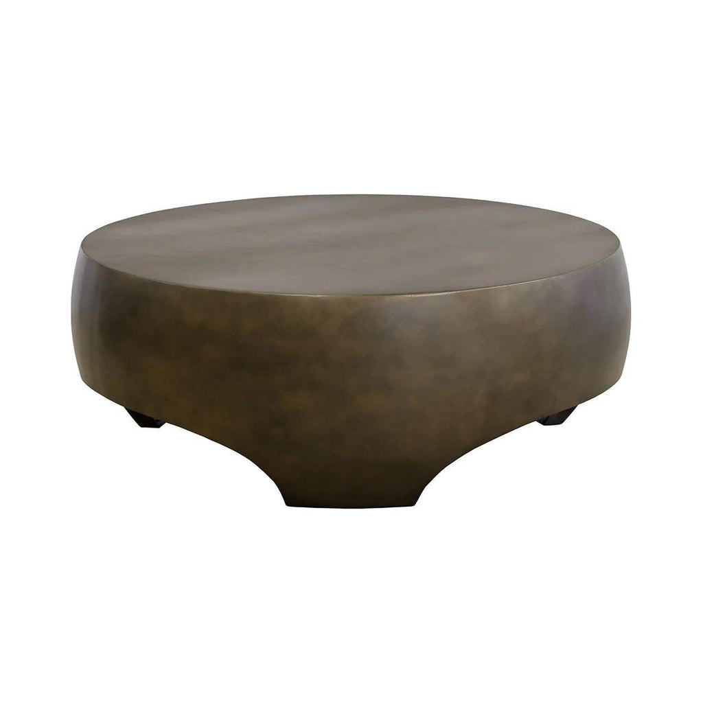Table basse d'extérieur moderne en béton et métal avec plateau rond pour terrasse et jardin