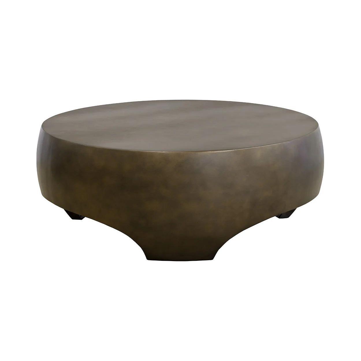 Table basse d'extérieur moderne en béton et métal avec plateau rond pour terrasse et jardin