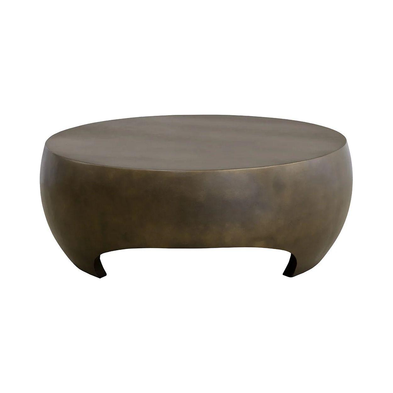 Table basse d'extérieur moderne en béton et métal avec plateau rond pour terrasse et jardin