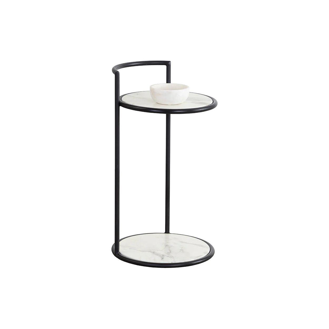 Table d'appoint d'extérieur moderne en béton et métal avec plateau rond et étagère pour terrasse