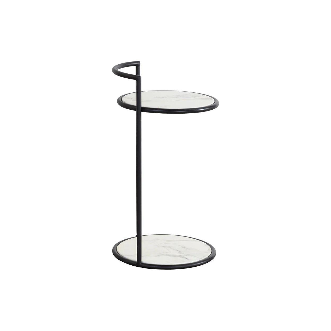 Table d'appoint d'extérieur moderne en béton et métal avec plateau rond et étagère pour terrasse