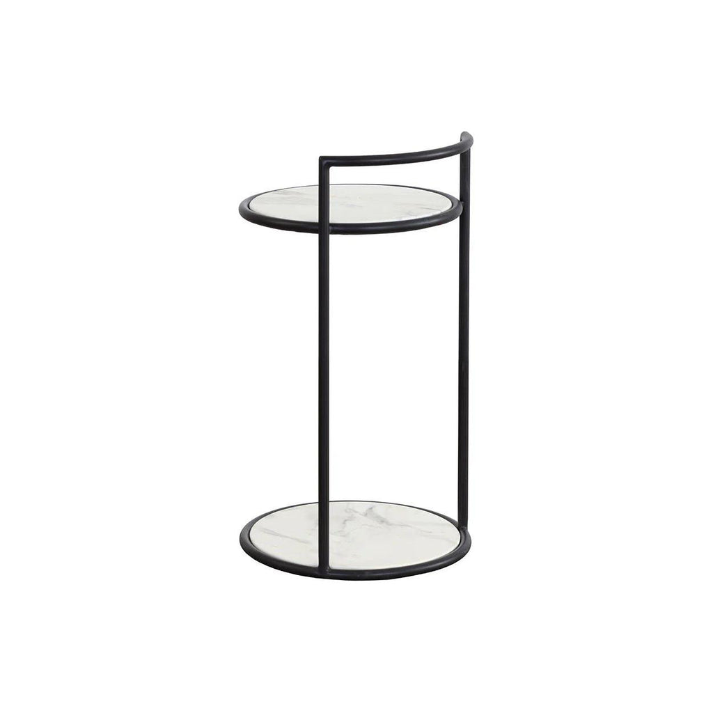 Table d'appoint d'extérieur moderne en béton et métal avec plateau rond et étagère pour terrasse
