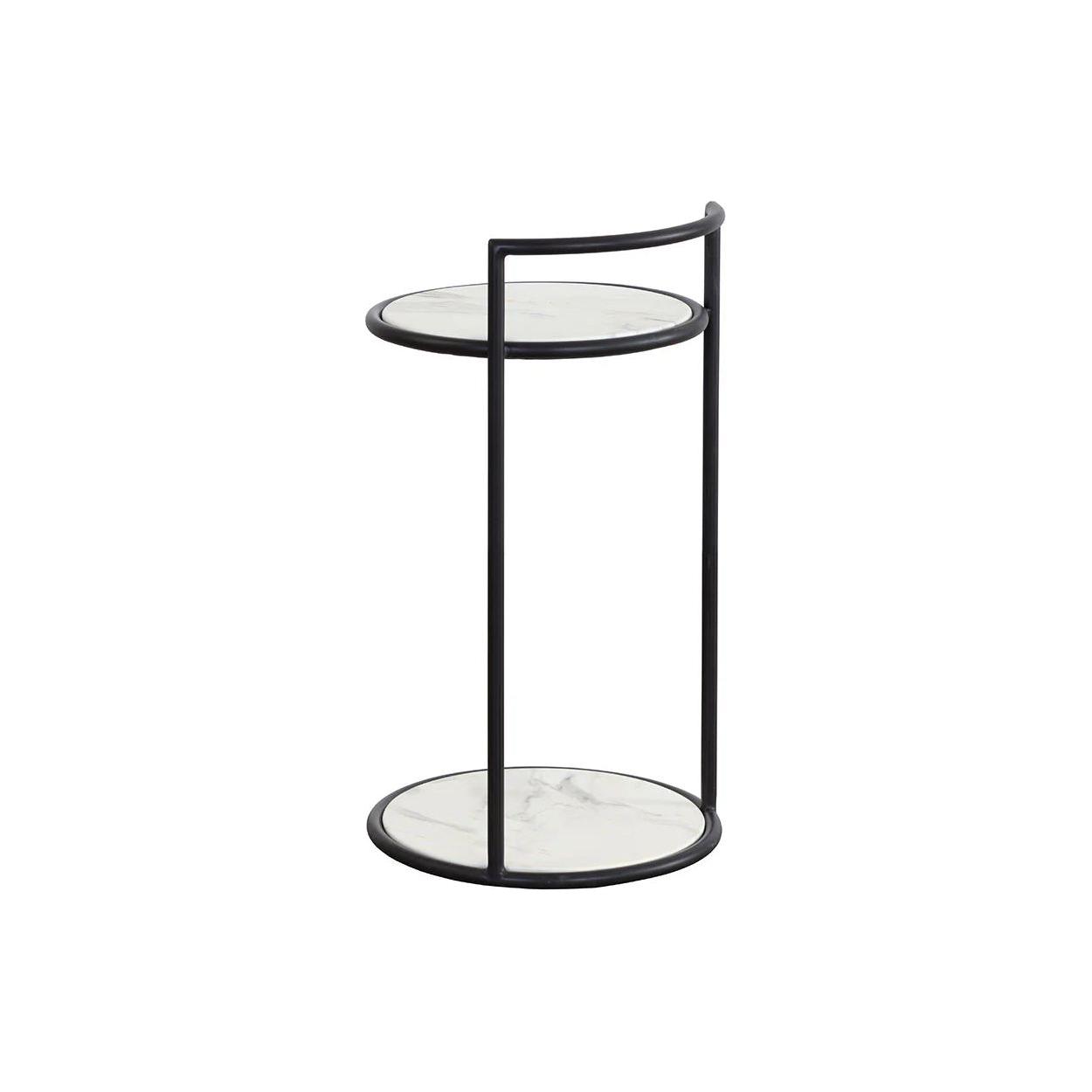 Table d'appoint d'extérieur moderne en béton et métal avec plateau rond et étagère pour terrasse