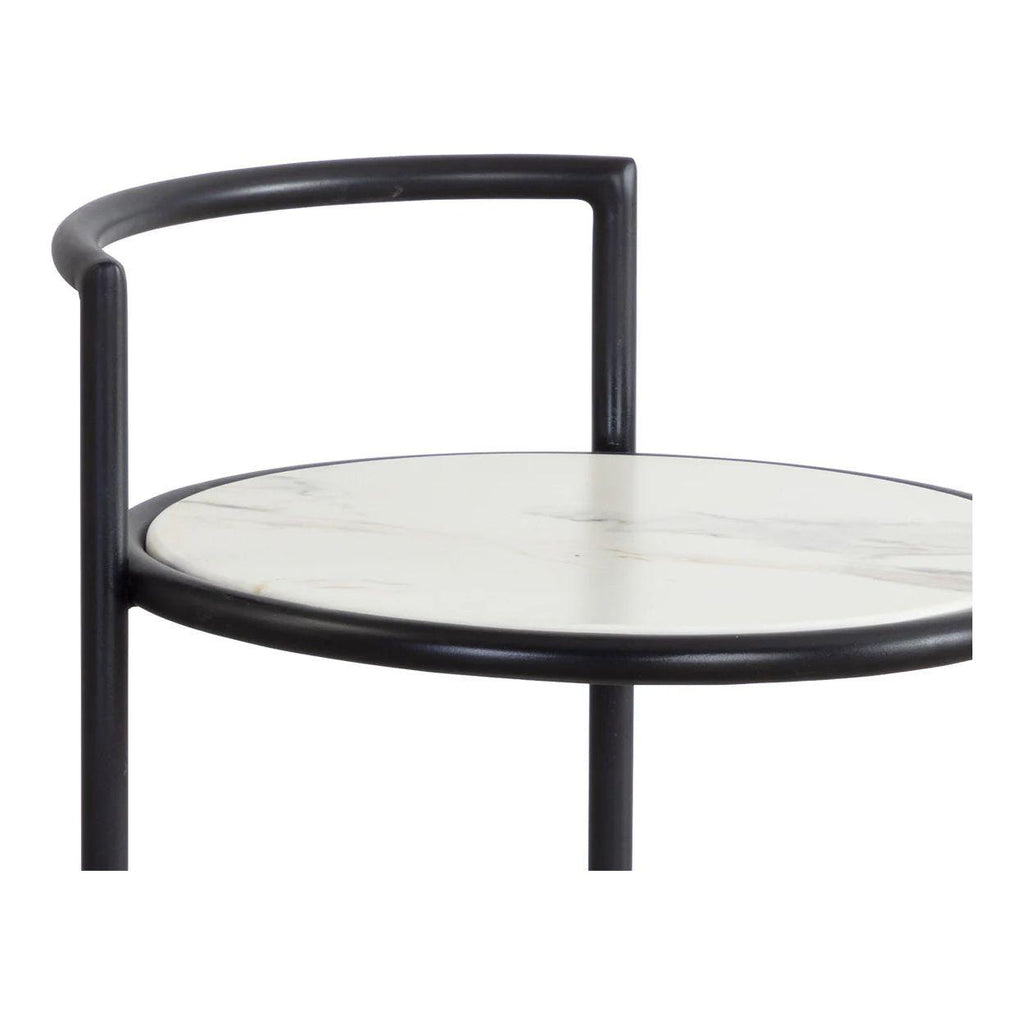 Table d'appoint d'extérieur moderne en béton et métal avec plateau rond et étagère pour terrasse