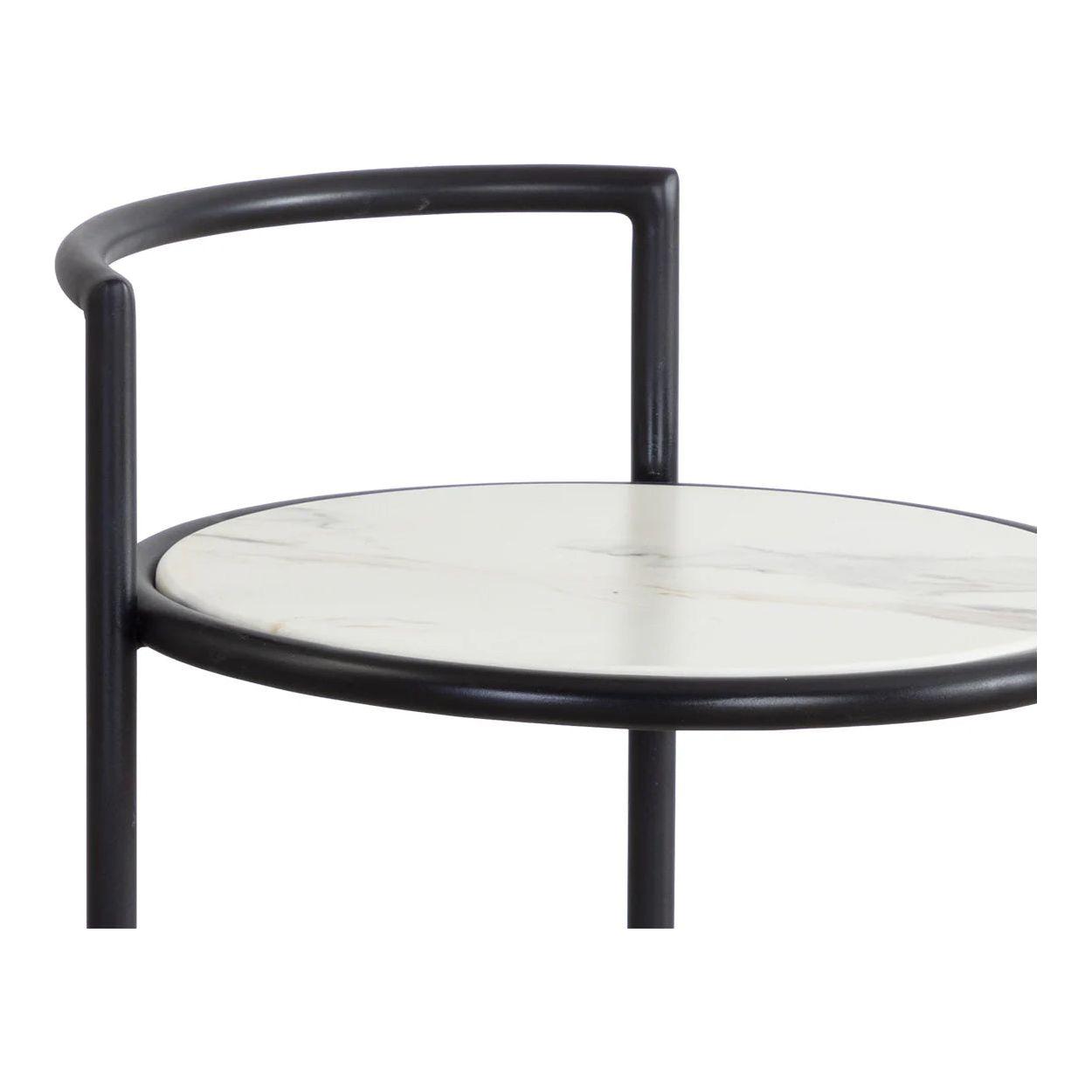 Table d'appoint d'extérieur moderne en béton et métal avec plateau rond et étagère pour terrasse