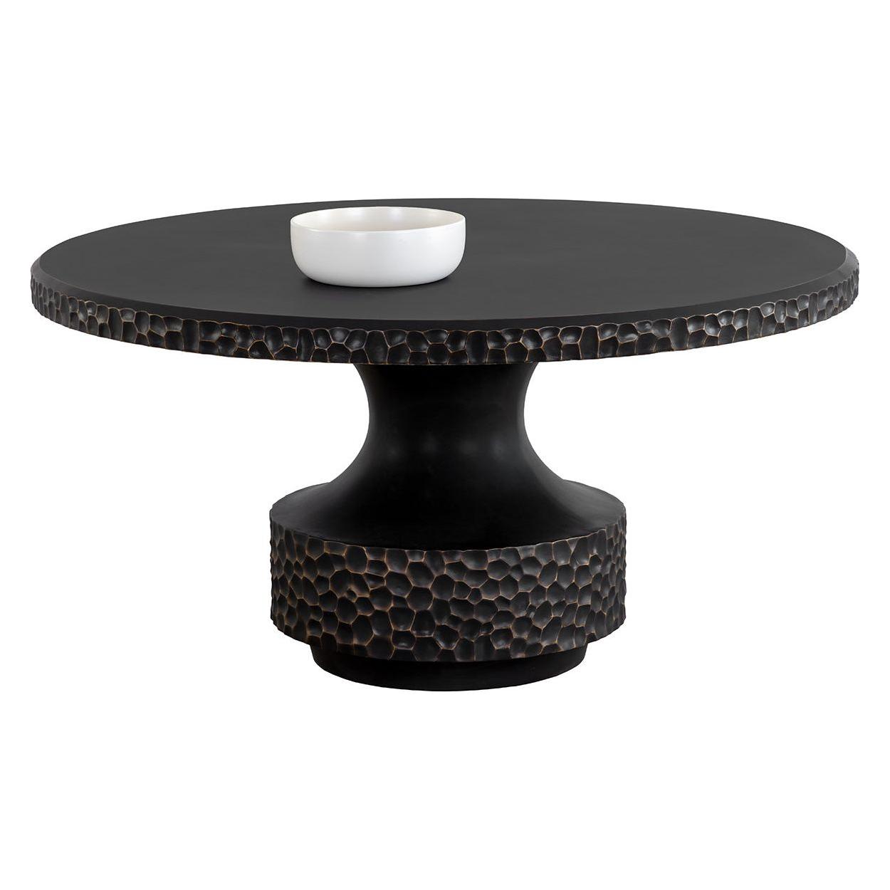 Table à manger d'extérieur moderne en béton et verre avec piètement rond en métal pour patio
