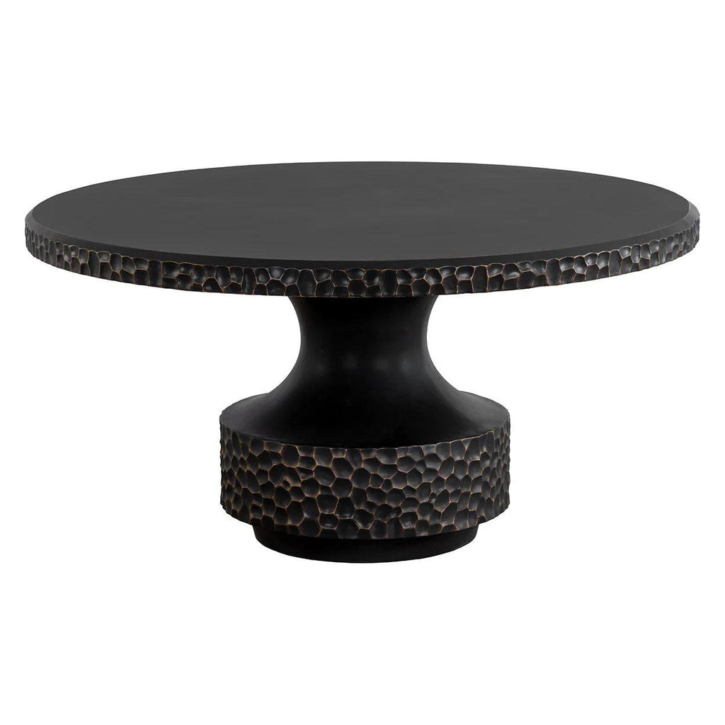 Table à manger d'extérieur moderne en béton et verre avec piètement rond en métal pour patio