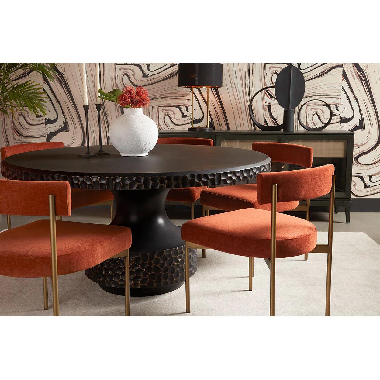 Table à manger d'extérieur moderne en béton et verre avec piètement rond en métal pour patio