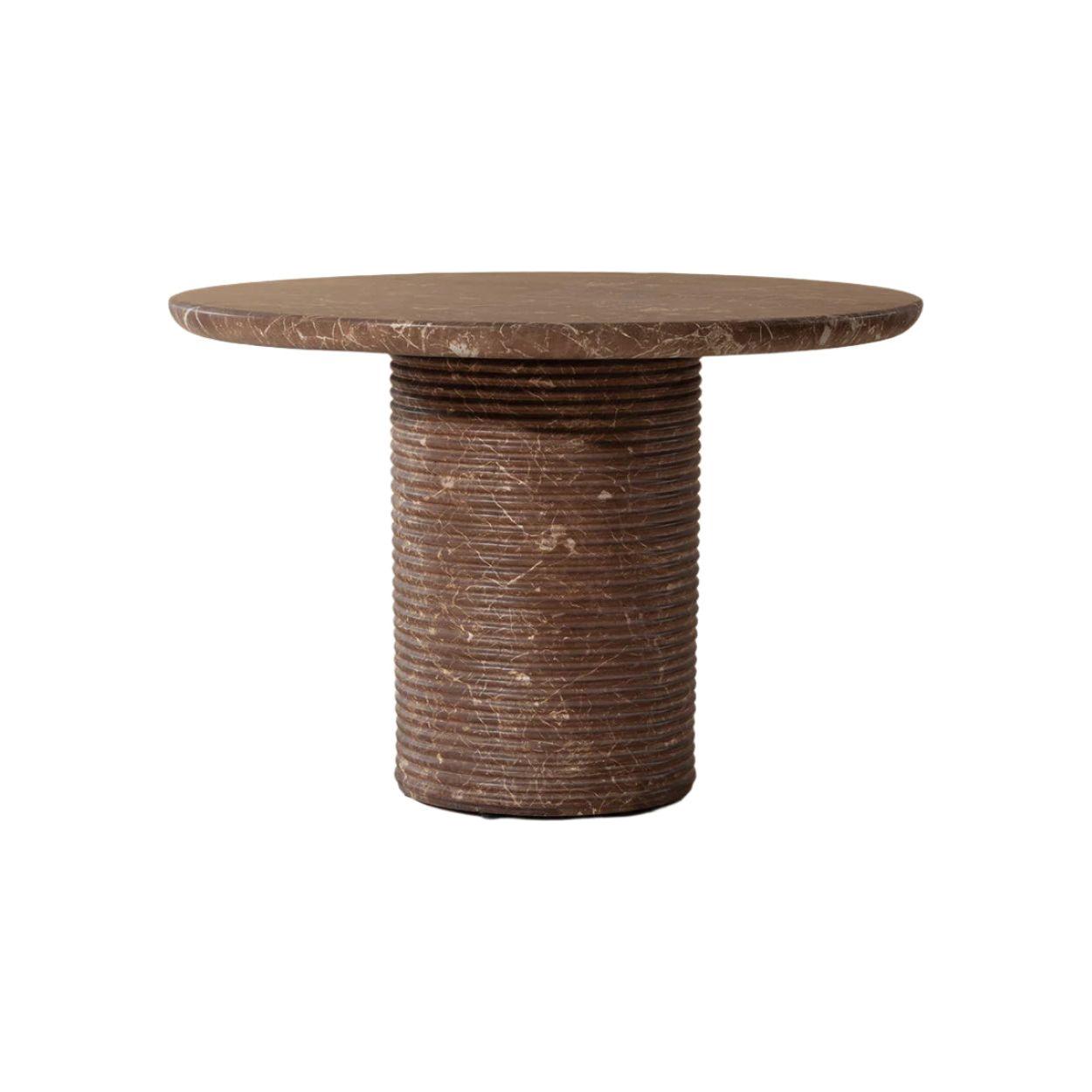Table à manger d'extérieur moderne en béton imitation marbre avec plateau rond pour terrasse et jardin