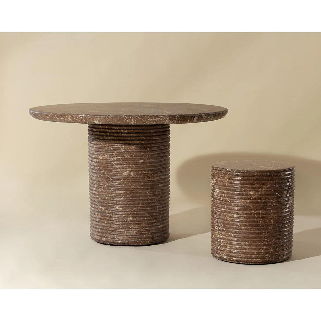 Table à manger d'extérieur moderne en béton imitation marbre avec plateau rond pour terrasse et jardin