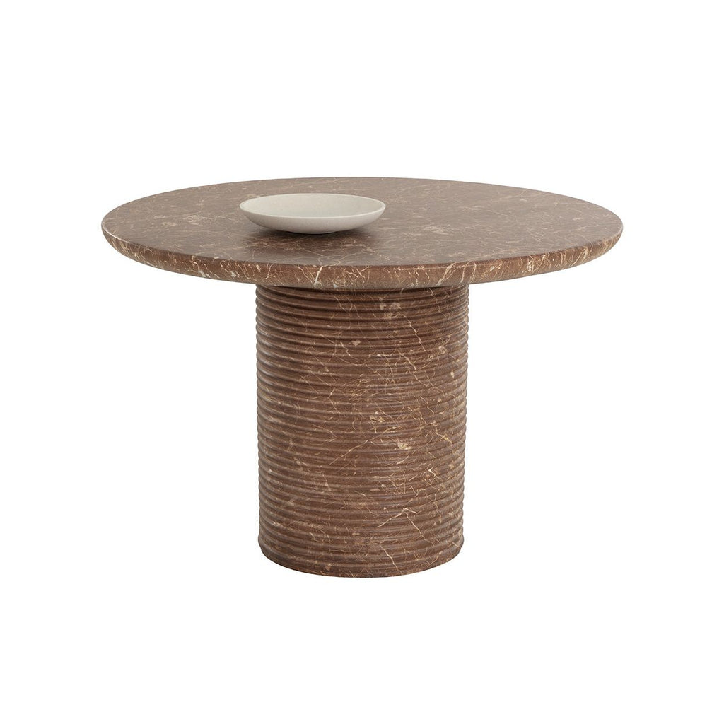 Table à manger d'extérieur contemporaine en béton imitation marbre avec plateau rond pour terrasse