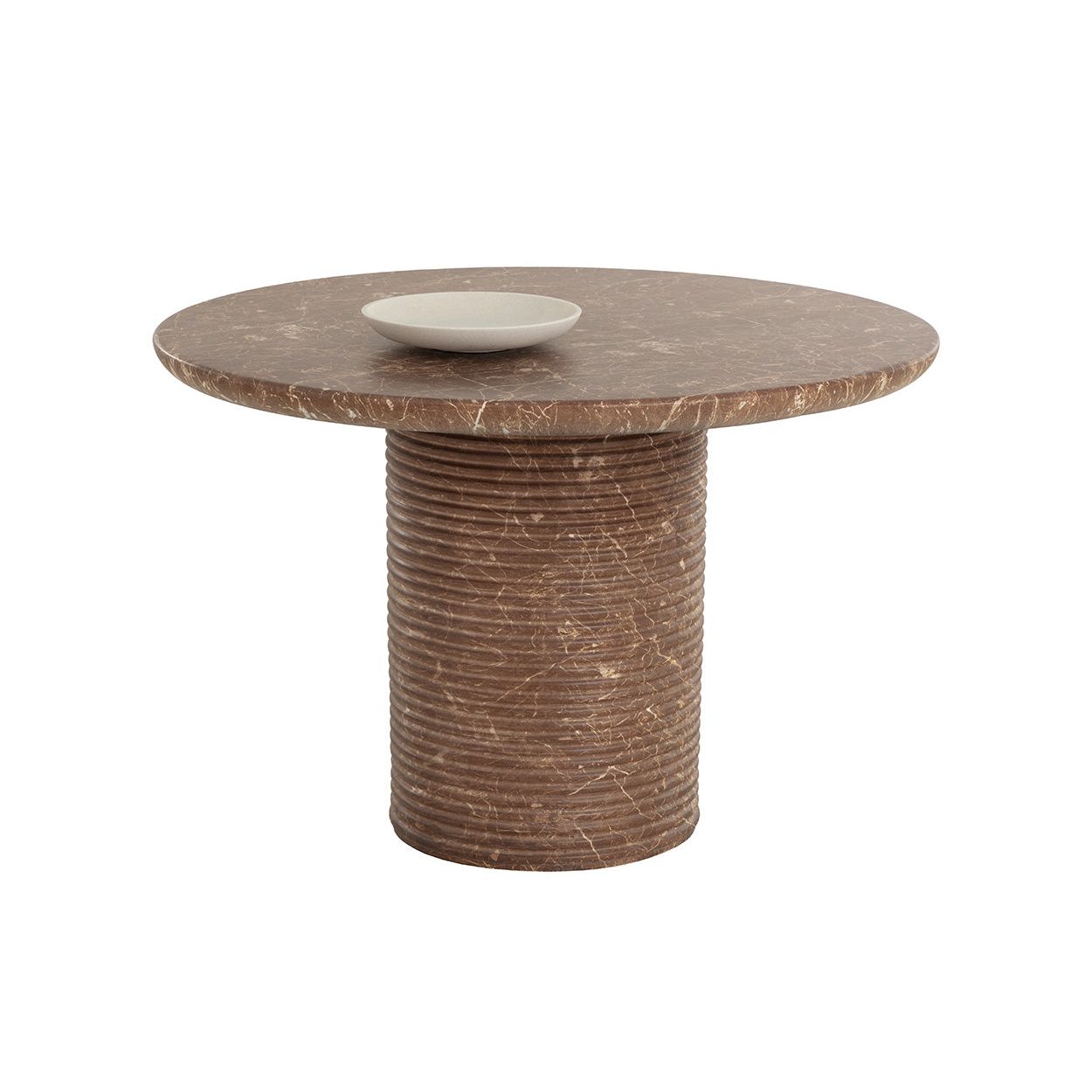Table à manger d'extérieur contemporaine en béton imitation marbre avec plateau rond pour terrasse