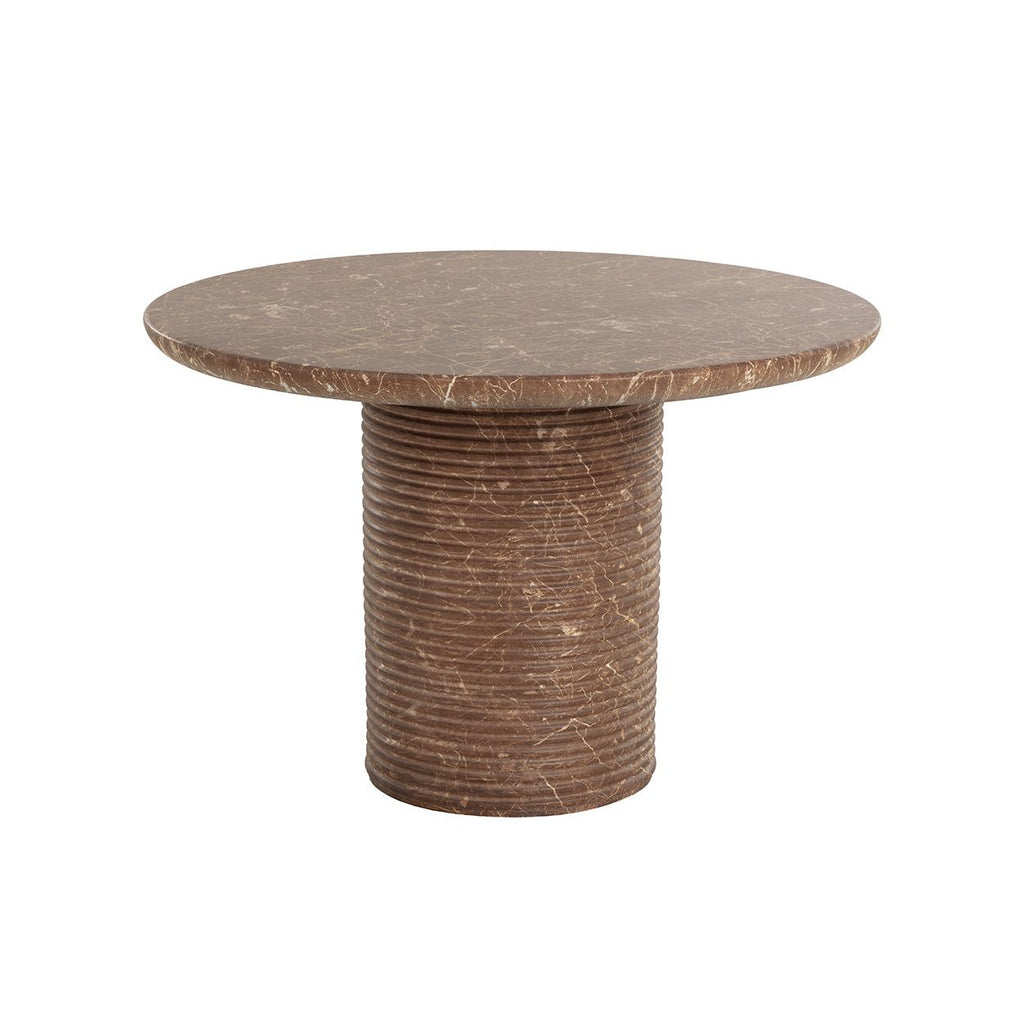 Table à manger d'extérieur contemporaine en béton imitation marbre avec plateau rond pour terrasse
