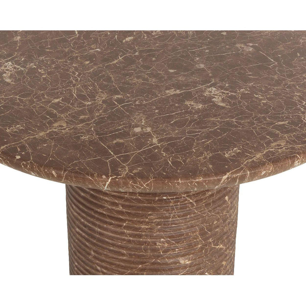 Table à manger d'extérieur moderne en béton imitation marbre avec plateau rond pour terrasse et jardin