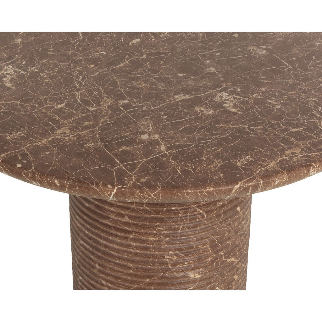 Table à manger d'extérieur contemporaine en béton imitation marbre avec plateau rond pour terrasse