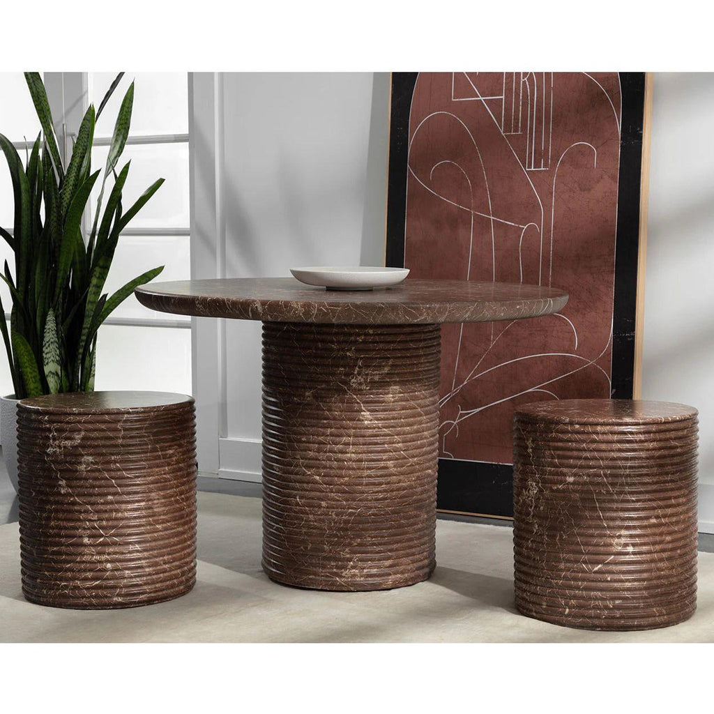 Table à manger d'extérieur moderne en béton imitation marbre avec plateau rond pour terrasse et jardin