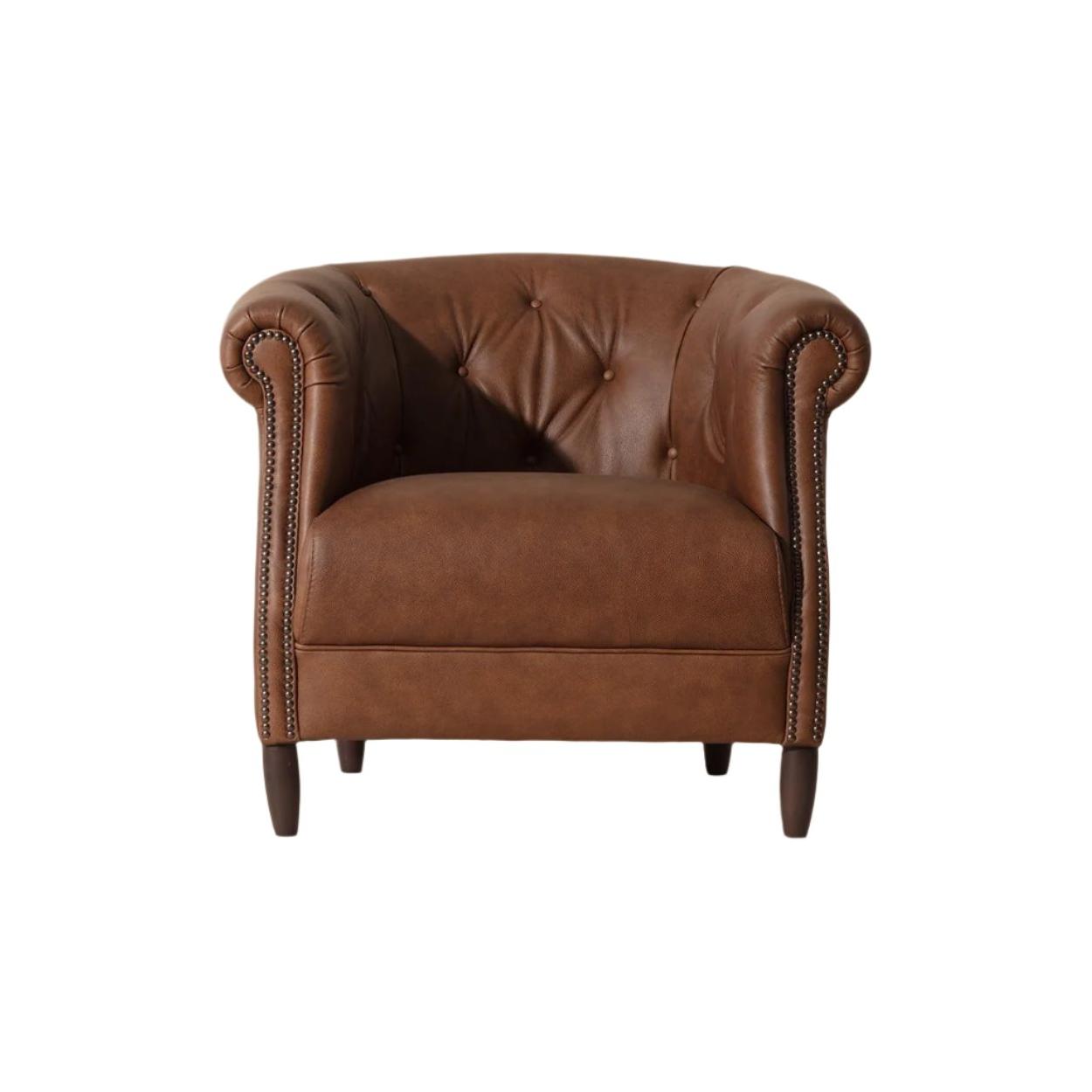 Fauteuil de salon traditionnel en cuir avec assise rembourrée pour le salon
