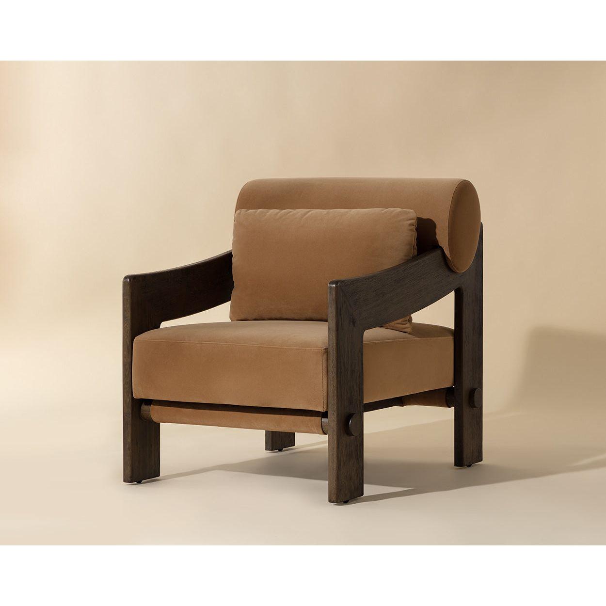 Fauteuil de salon moderne en bois et tissu avec assise rembourrée pour salon
