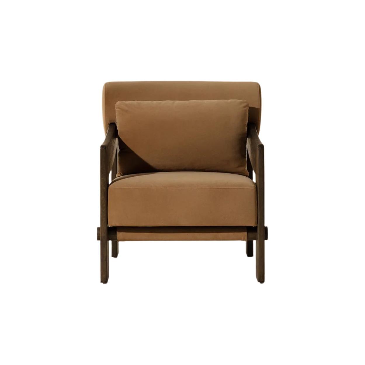 Fauteuil de salon moderne en bois et tissu avec assise rembourrée pour salon