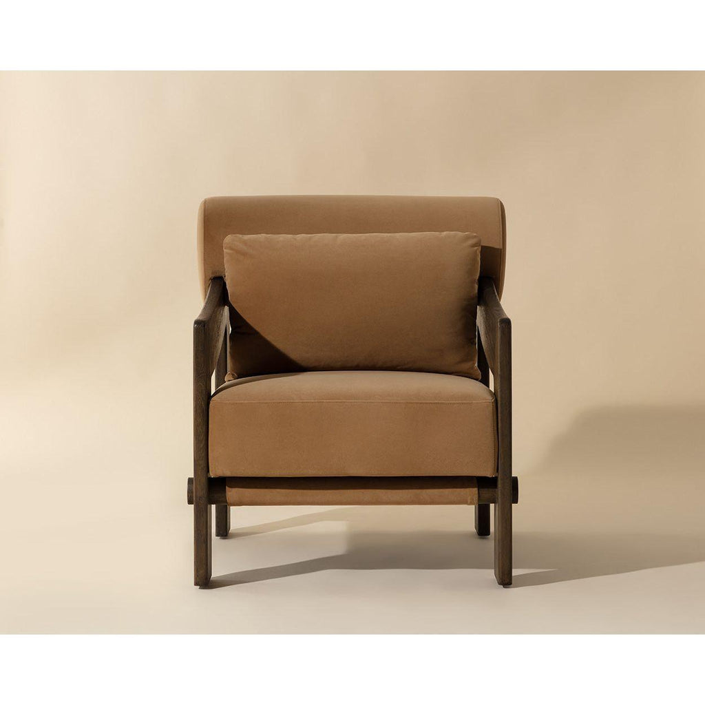 Fauteuil de salon moderne en bois et tissu avec assise rembourrée pour salon