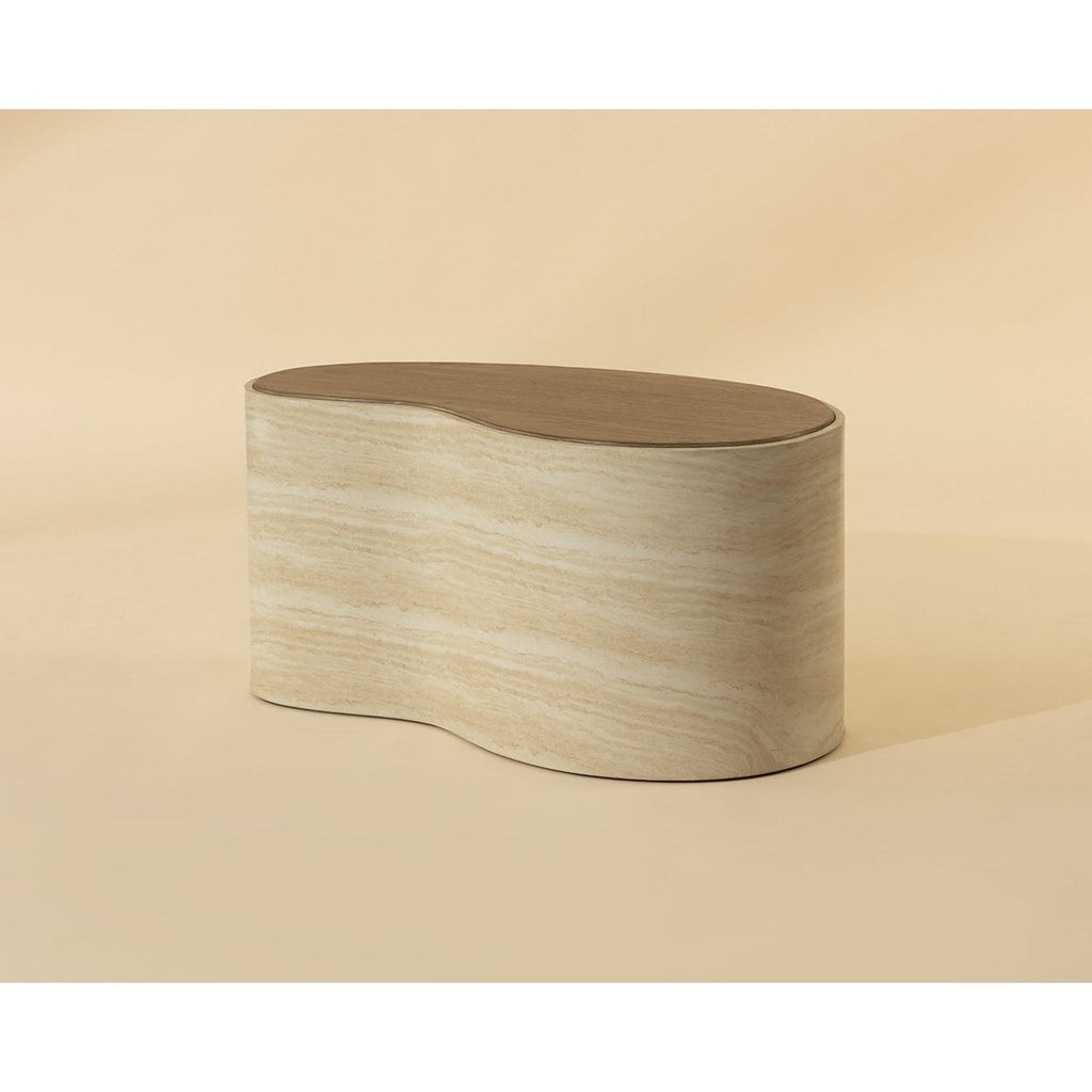 Table basse d'extérieur moderne en béton imitation pierre, de forme organique, pour terrasse et patio