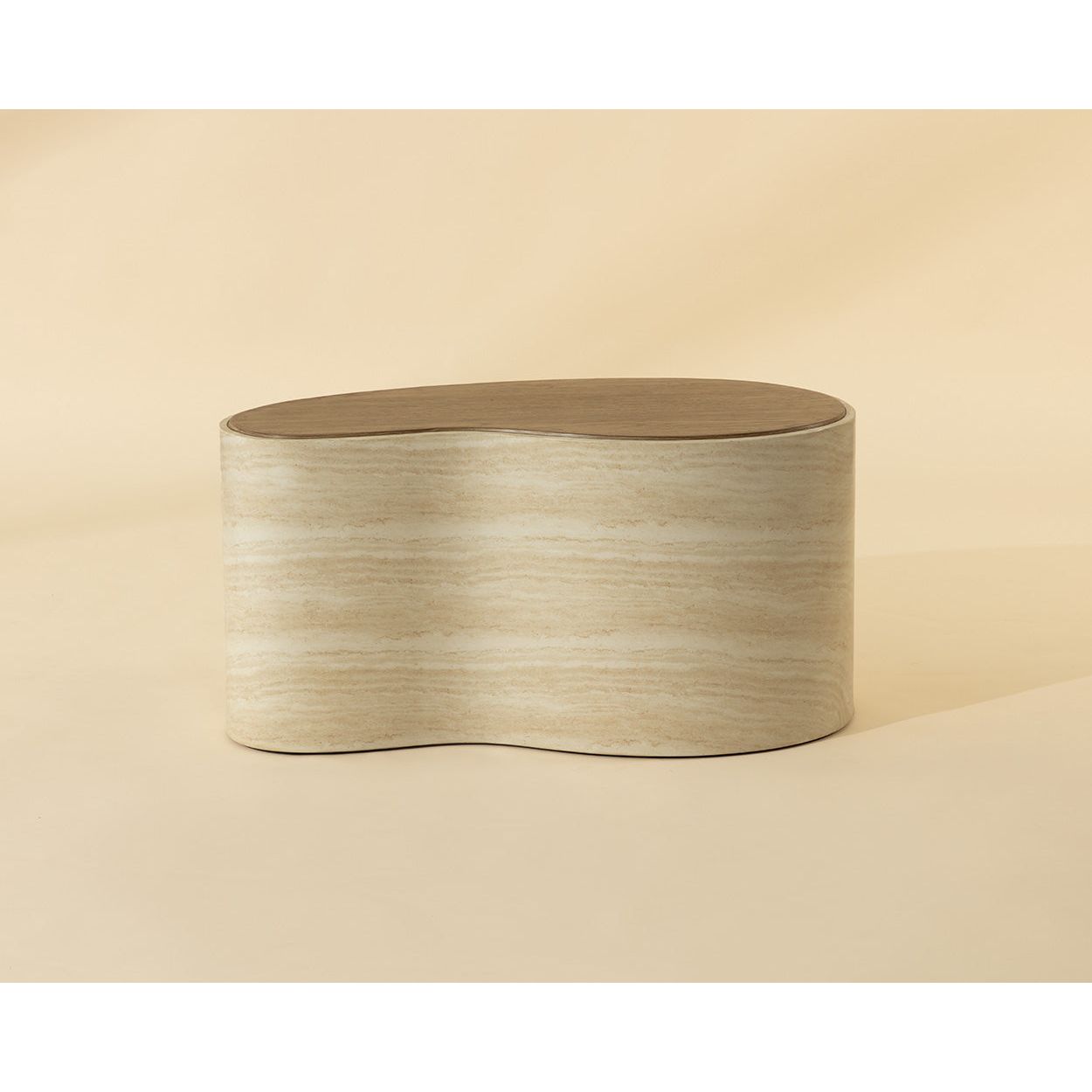 Table basse d'extérieur moderne en béton imitation pierre, de forme organique, pour terrasse et patio