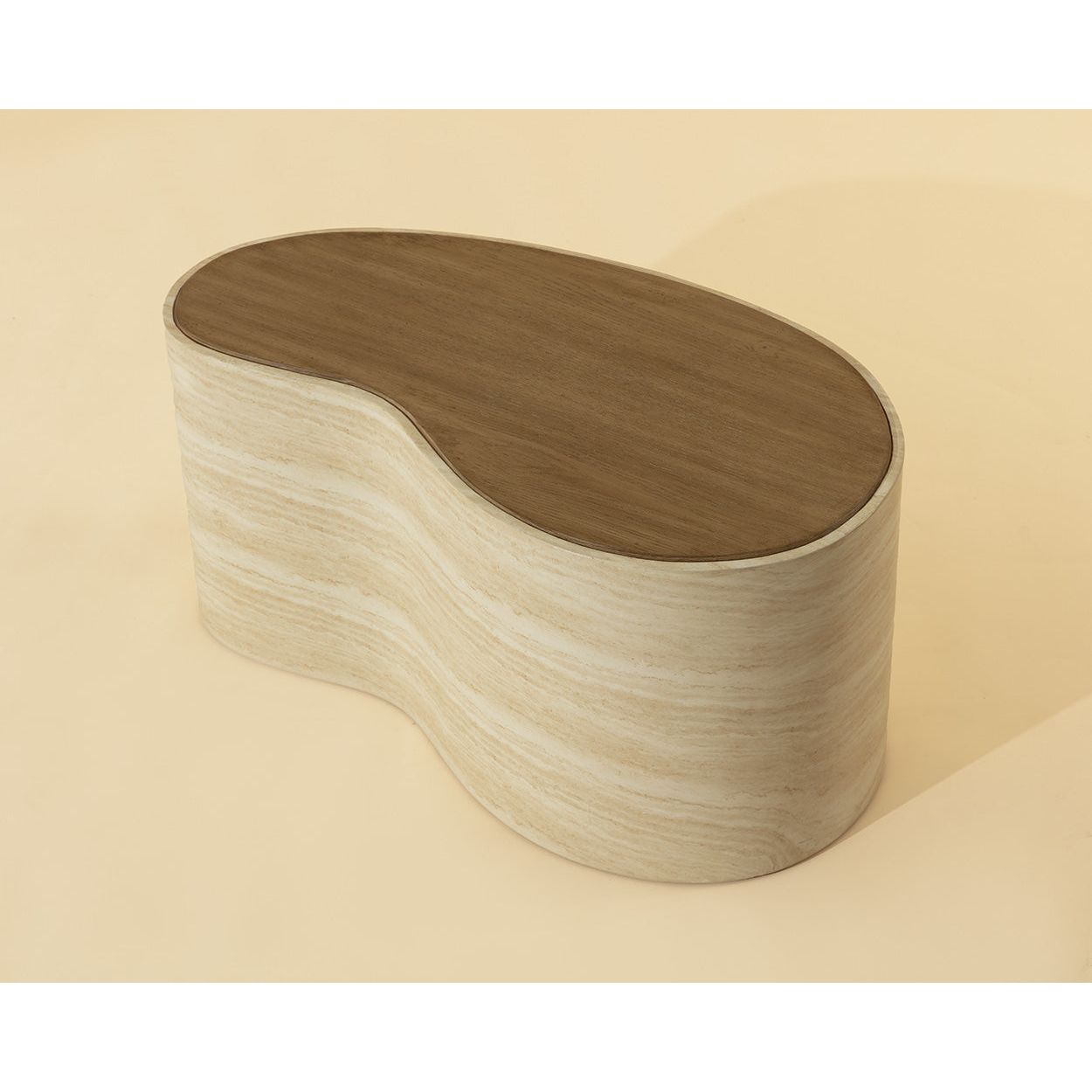 Table basse d'extérieur moderne en béton imitation pierre, de forme organique, pour terrasse et patio
