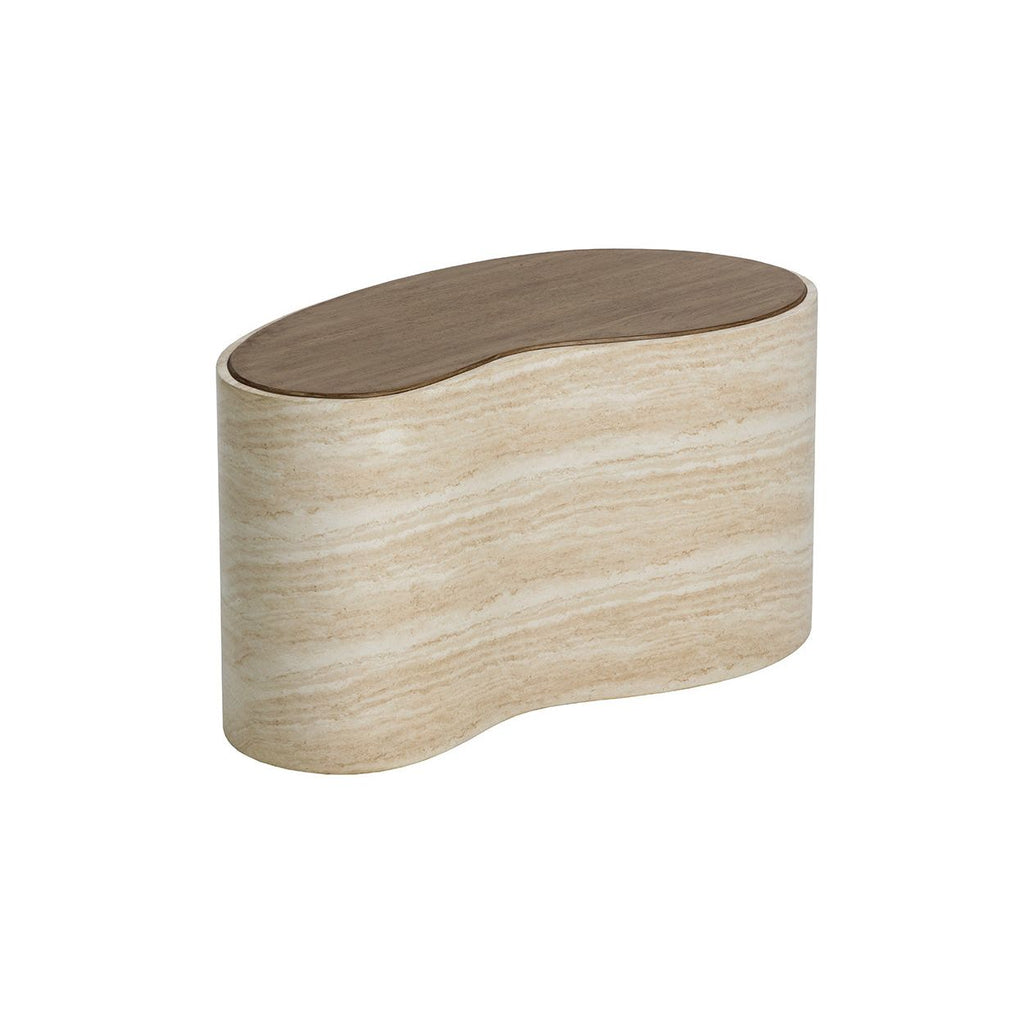 Table basse d'extérieur moderne en béton imitation pierre, de forme organique, pour terrasse et patio
