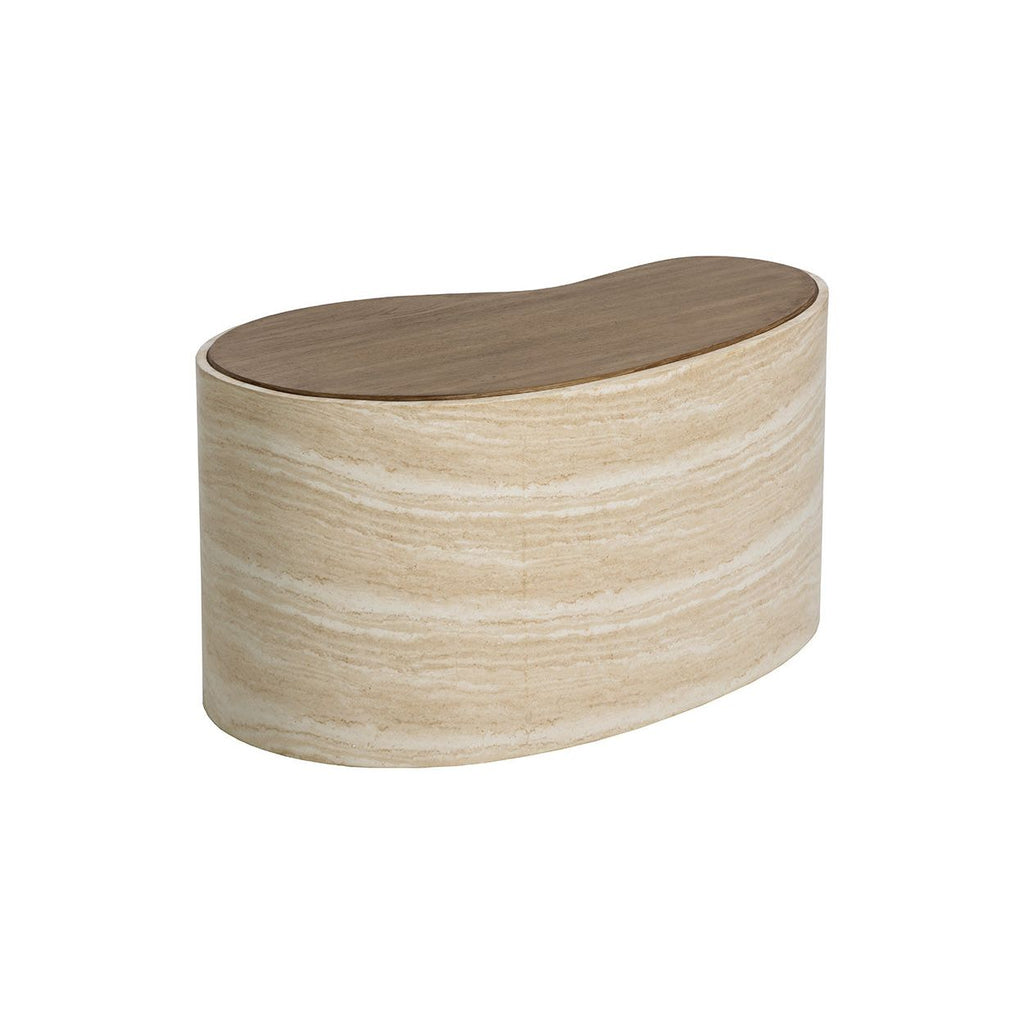 Table basse d'extérieur moderne en béton imitation pierre, de forme organique, pour terrasse et patio