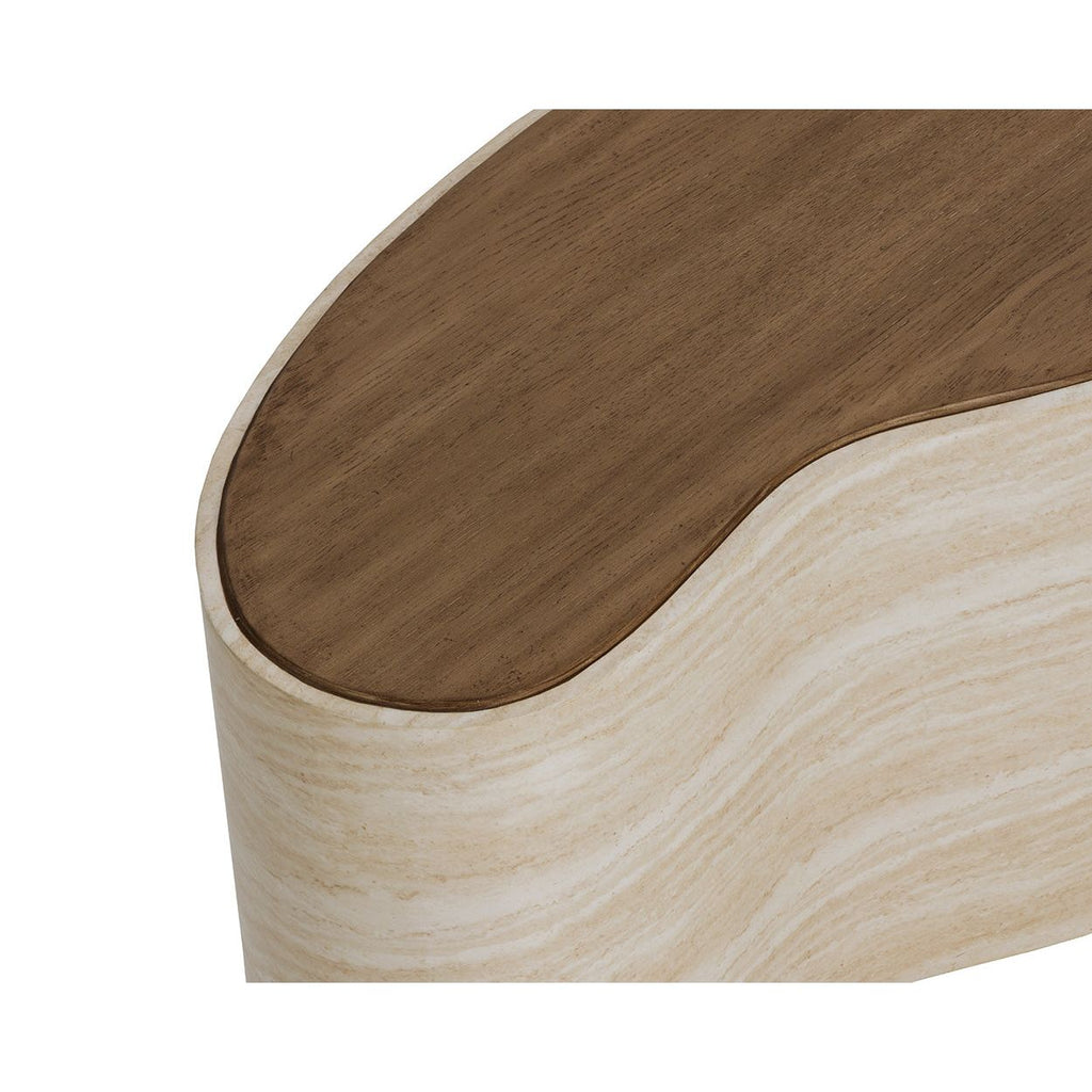 Table basse d'extérieur moderne en béton imitation pierre, de forme organique, pour terrasse et patio