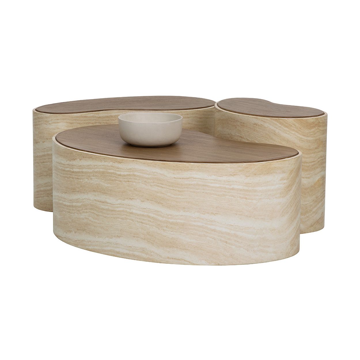 Table basse d'extérieur moderne en béton imitation pierre, de forme organique, pour terrasse et patio