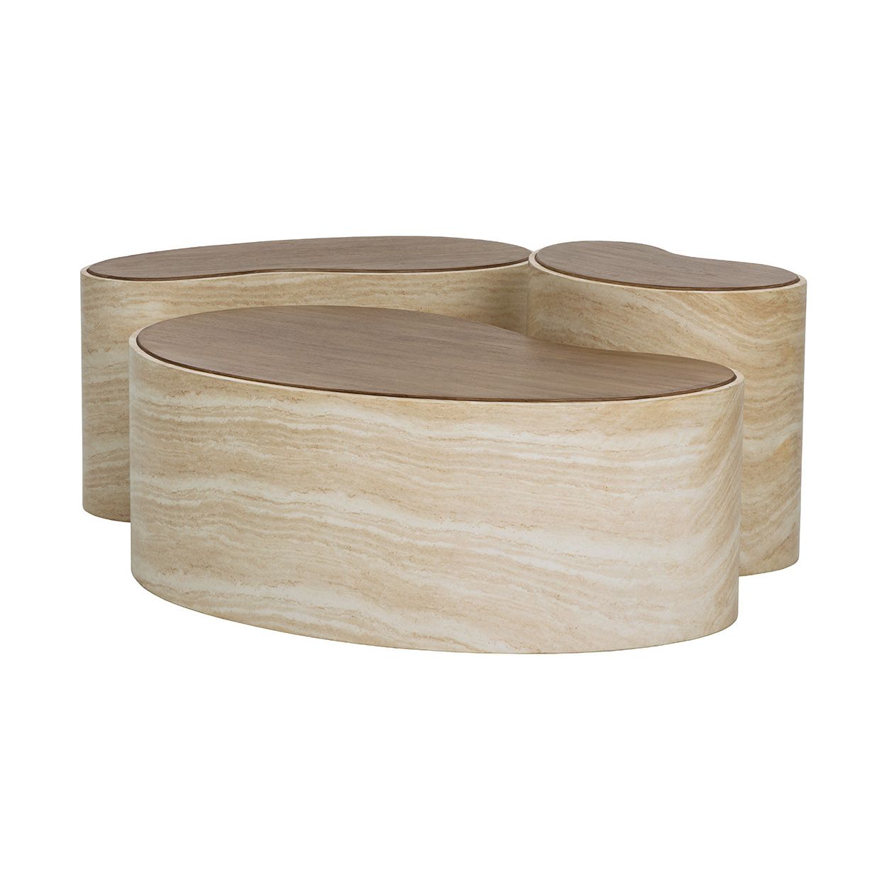 Table basse d'extérieur moderne en béton imitation pierre, de forme organique, pour terrasse et patio