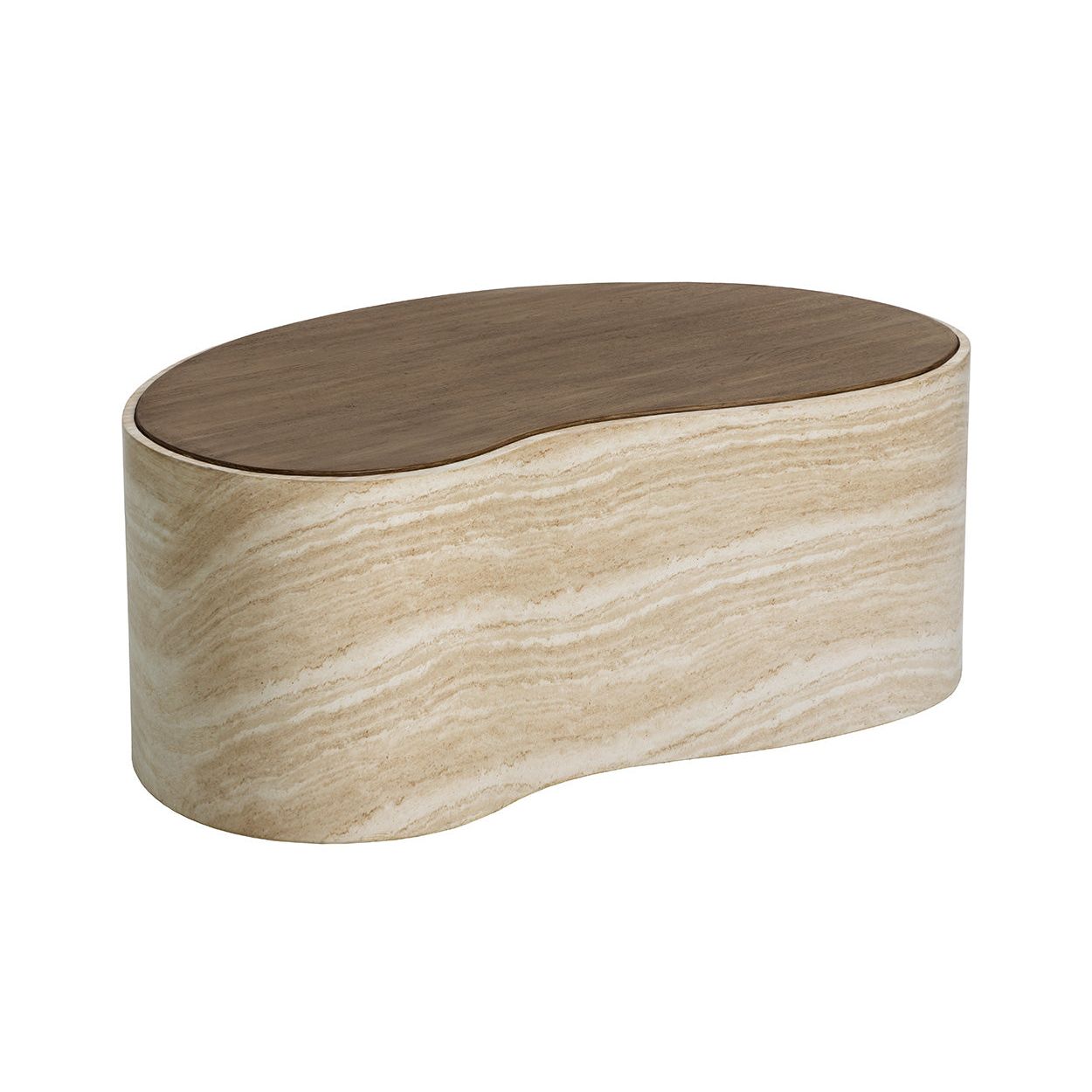 Table basse d'extérieur en béton d'aspect travertin moderne avec forme organique pour patio