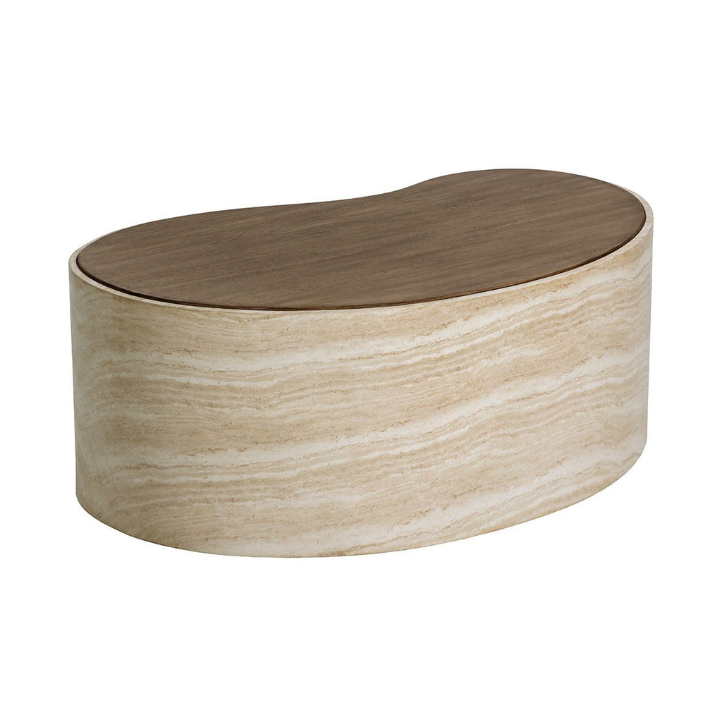 Table basse d'extérieur en béton d'aspect travertin moderne avec forme organique pour patio