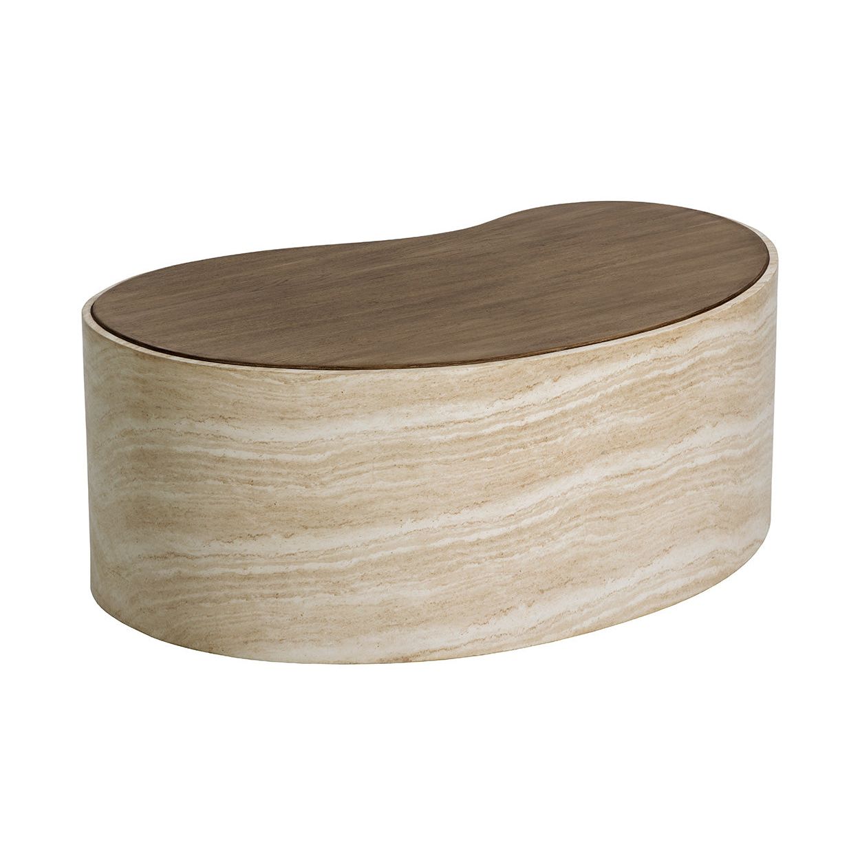 Table basse d'extérieur en béton d'aspect travertin moderne avec forme organique pour patio