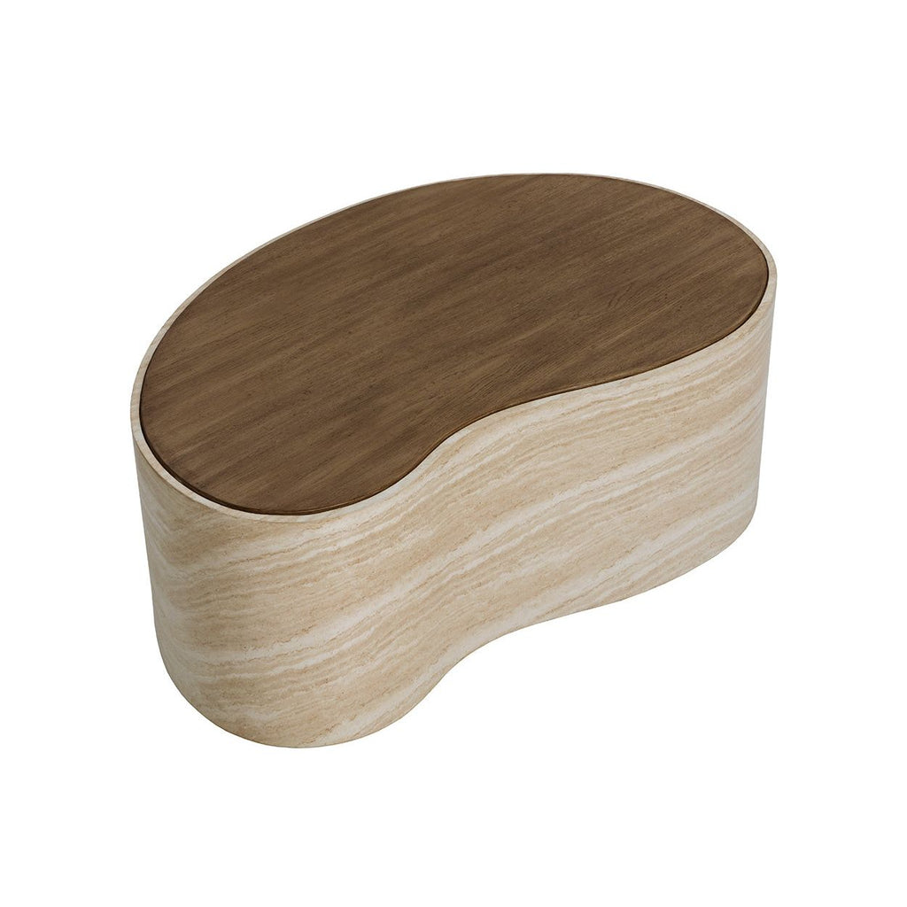 Table basse d'extérieur en béton d'aspect travertin moderne avec forme organique pour patio