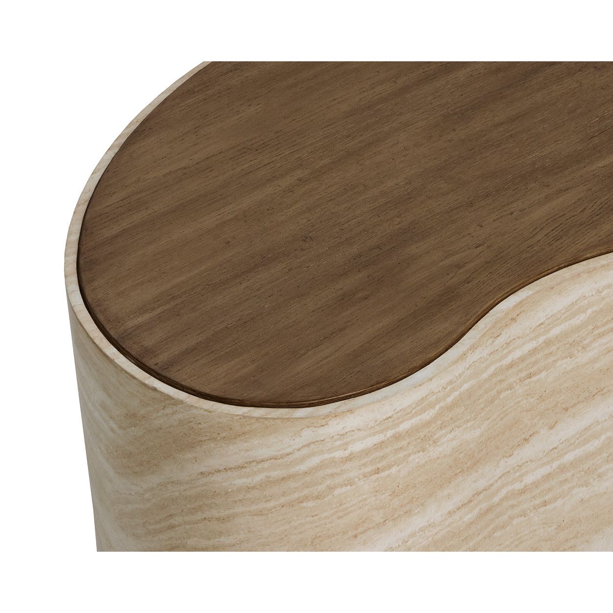 Table basse d'extérieur en béton d'aspect travertin moderne avec forme organique pour patio