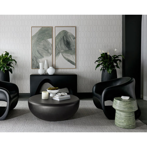 Table d'appoint d'extérieur contemporaine en béton imitation marbre avec plateau rond pour patio et salon