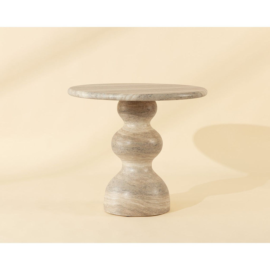Table de bistrot ronde d'extérieur en béton imitation pierre avec plateau compact pour patio