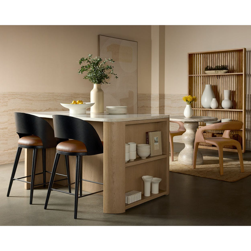 Table de bistrot ronde d'extérieur en béton imitation pierre avec plateau compact pour patio