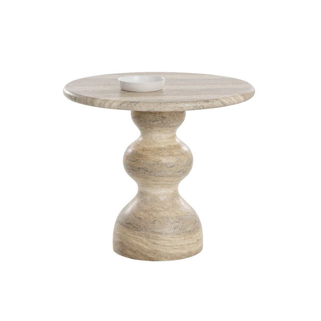 Table de bistrot ronde d'extérieur en béton imitation pierre avec plateau compact pour patio