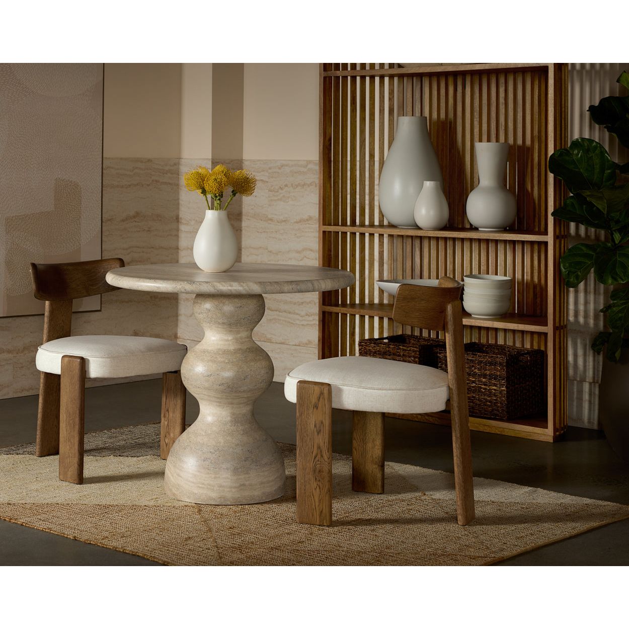 Table de bistrot ronde d'extérieur en béton imitation pierre avec plateau compact pour patio