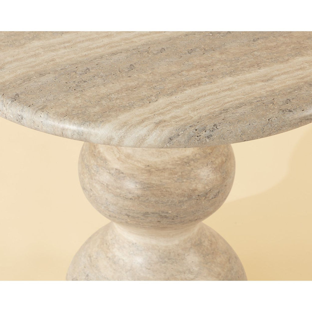 Table de bistrot ronde d'extérieur en béton imitation pierre avec plateau compact pour patio