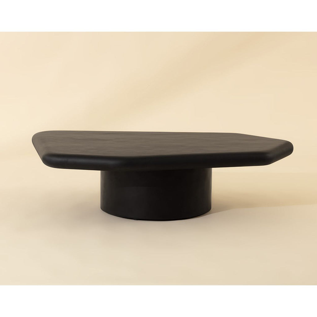 Table basse d'extérieur contemporaine en béton noir de forme géométrique pour patio