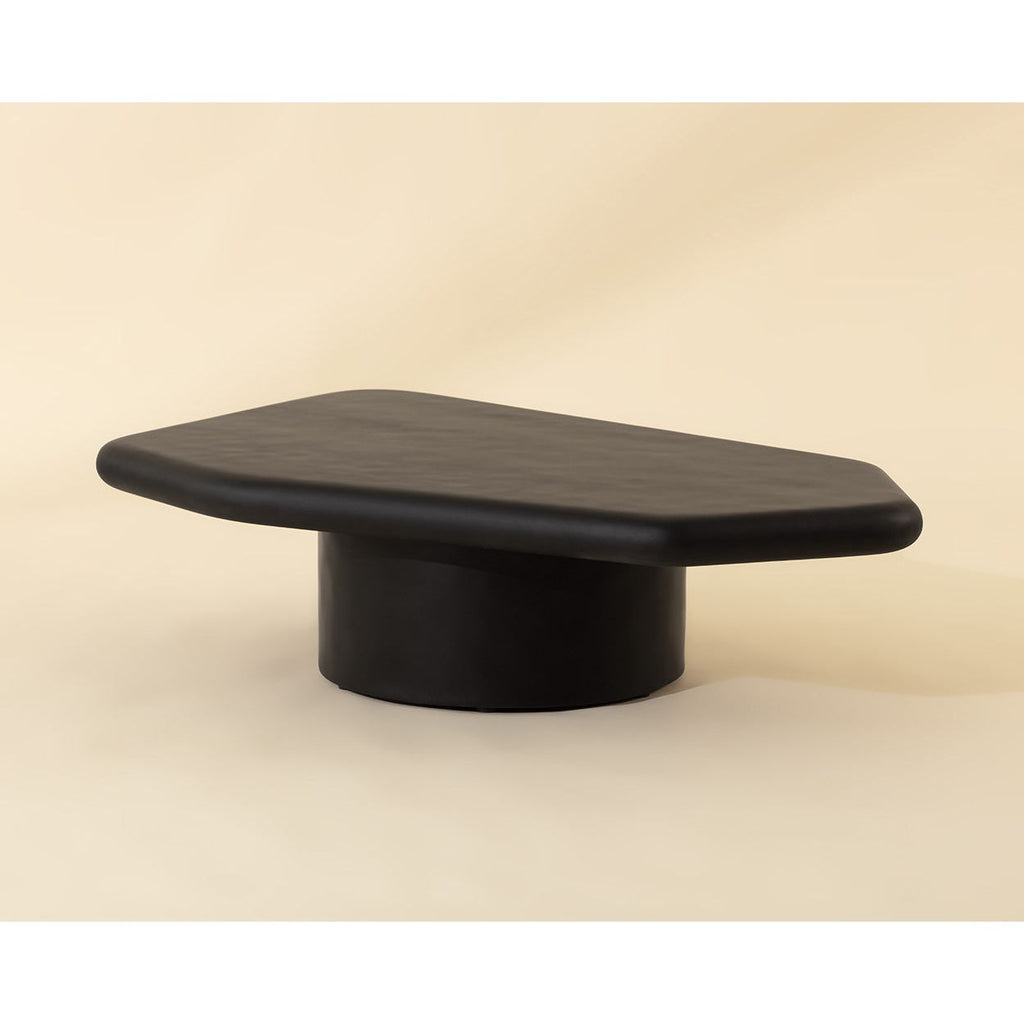 Table basse d'extérieur contemporaine en béton noir de forme géométrique pour patio