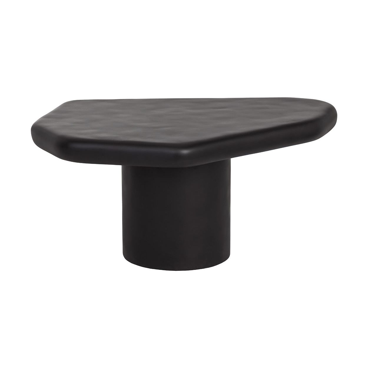 Table basse d'extérieur contemporaine en béton noir, avec une forme géométrique compacte, idéale pour un balcon.