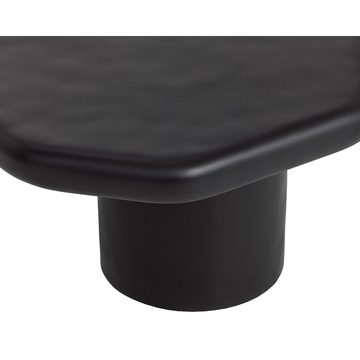 Table basse d'extérieur contemporaine en béton noir, avec une forme géométrique compacte, idéale pour un balcon.