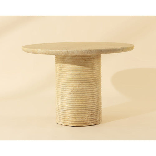Table à manger d'extérieur contemporaine en béton imitation marbre avec plateau rond pour terrasse