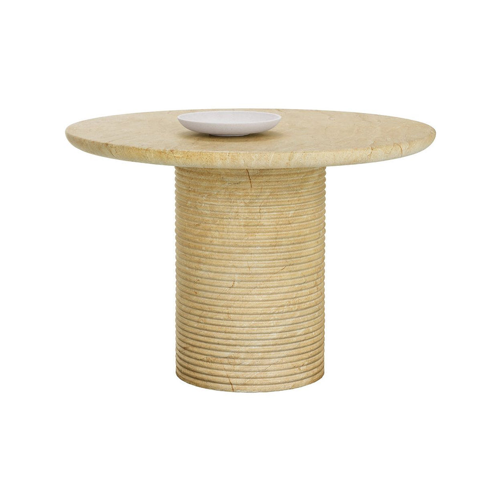 Table à manger d'extérieur contemporaine en béton imitation marbre avec plateau rond pour terrasse